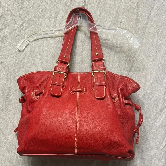 Dooney & Bourke Red Leather Tote with Gold AccentsEUC - Picture 2 of 16